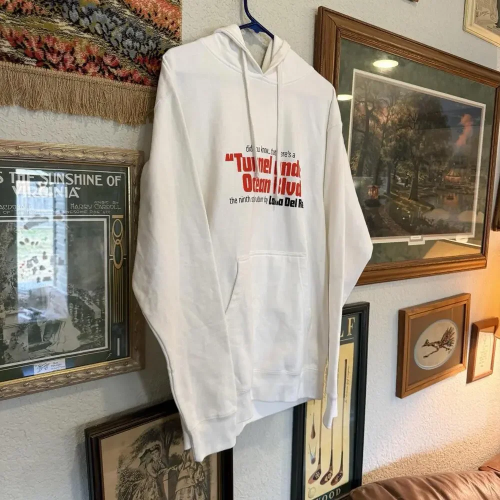 Lana Del Rey White Sweatshirt‎ Tunnel Under Ocean Blvd Unisex Hoodie Size Medium